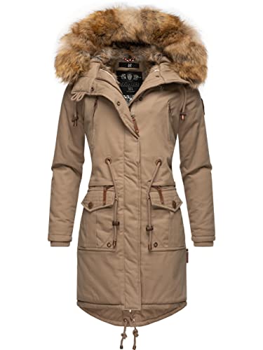 Navahoo Damen Winter Jacke Warmer Winterparka mit Kapuze Rosinchen Taupe Gr. M von Navahoo