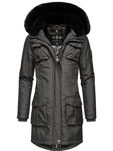 Navahoo Damen Warmer Winterparka mit Abnehmbarer Kapuze und extra Einkaufstasche Tiniis Anthracite Gr. S von Navahoo