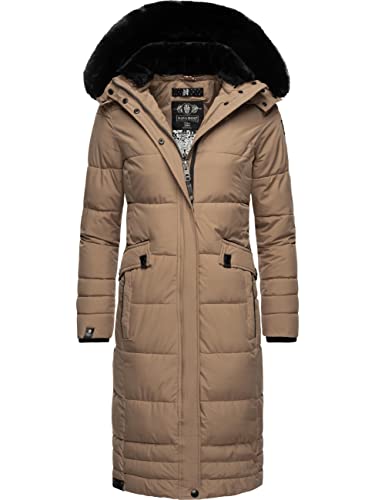 Navahoo Damen Wintermantel Warmer Steppmantel lang mit Abnehmbarer Kapuze Fahmiyaa Taupe Grey Gr. L von Navahoo