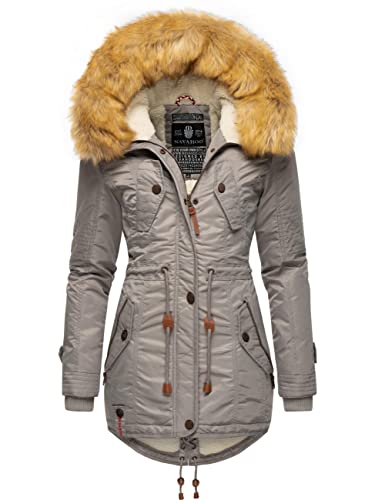 Navahoo Damen Wintermantel Warmer Parka lang mit Kapuze La Viva Zinc Grey Gr. S von Navahoo