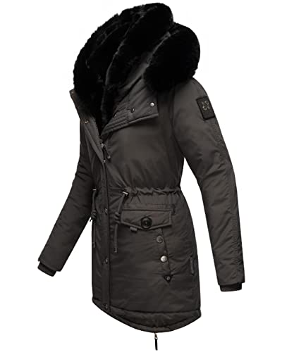 Navahoo Damen Warmer Winterparka mit doppelter Kunstpelz-Kapuze Sweety Deluxe Anthracite Gr. XS von Navahoo