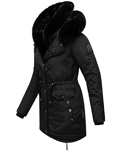 Navahoo Damen Warmer Winterparka mit doppelter Kunstpelz-Kapuze Sweety Deluxe Black Gr. L von Navahoo