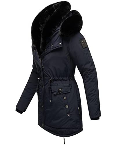 Navahoo Damen Warmer Winterparka mit doppelter Kunstpelz-Kapuze Sweety Deluxe Blue Gr. M von Navahoo