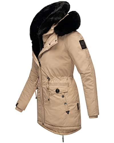 Navahoo Damen Warmer Winterparka mit doppelter Kunstpelz-Kapuze Sweety Deluxe Taupe Gr. L von Navahoo
