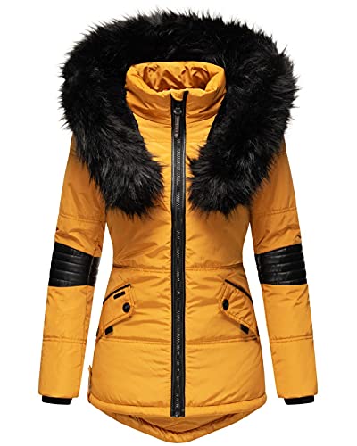 Navahoo Damen Winter Jacke Designer Parka Kunstfell Winterjacke [B369-Nirvana-Gelb-Gr.M] von Navahoo