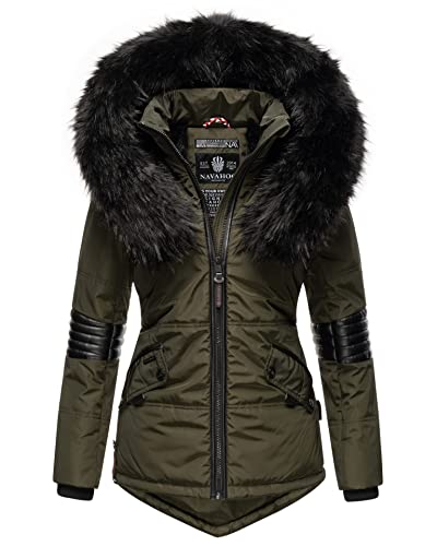 Navahoo Damen Winter Jacke Designer Parka Kunstfell Winterjacke [B369-Nirvana-Olive-Gr.XL] von Navahoo