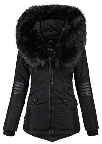 Navahoo Damen Winter Jacke Designer Parka Kunstfell Winterjacke [B369-Nirvana-Schwarz-Gr.L] von Navahoo