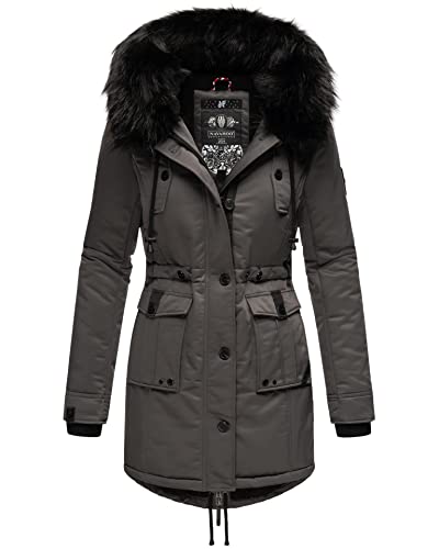 Navahoo Damen Winter Jacke Kapuze Winterjacke Parka Kunstfell Teddyfell B818 [B818-Lul-Pri-D-Grau-Gr.XS] von Navahoo