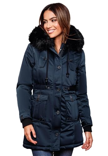 Navahoo Damen Winter Jacke Kapuze Winterjacke Parka Kunstfell Teddyfell B818 [B818-Lul-Pri-Navy-Gr.M] von Navahoo