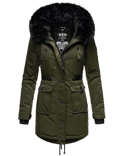 Navahoo Damen Winter Jacke Kapuze Winterjacke Parka Kunstfell Teddyfell B818 [B818-Lul-Pri-Olive-Gr.XS] von Navahoo