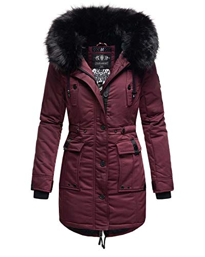 Navahoo Damen Winter Jacke Kapuze Winterjacke Parka Kunstfell Teddyfell B818 [B818-Lul-Pri-Weinrot-Gr.S] von Navahoo