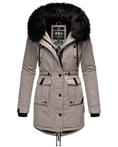 Navahoo Damen Winter Jacke Kapuze Winterjacke Parka Kunstfell Teddyfell B818 [B818-Lul-Pri-Zink-Grau-Gr.M] von Navahoo