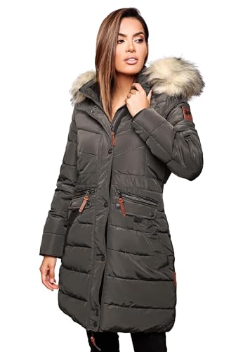 Navahoo Damen Winter Jacke Mantel Parka warm gefütterte Winterjacke B383 [B383-Paula-Anthrazit-Gr.M] von Navahoo