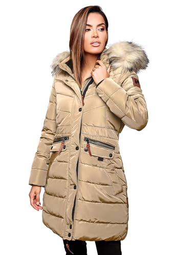 Navahoo Damen Winter Jacke Mantel Parka warm gefütterte Winterjacke B383 [B383-Paula-Beige-Gr.M] von Navahoo