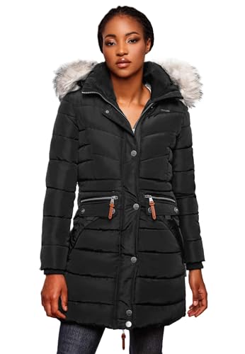 Navahoo Damen Winter Jacke Mantel Parka warm gefütterte Winterjacke B383 [B383-Paula-Schwarz-Gr.L] von Navahoo