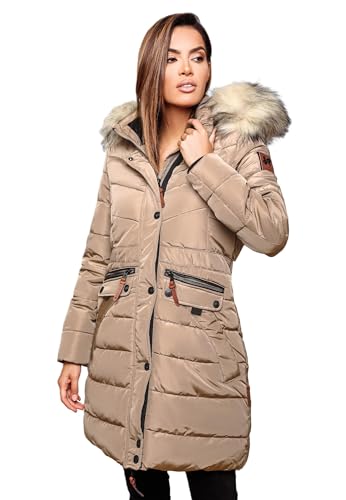 Navahoo Damen Winter Jacke Mantel Parka warm gefütterte Winterjacke B383 [B383-Paula-Taupe-Grey-Gr.S] von Navahoo