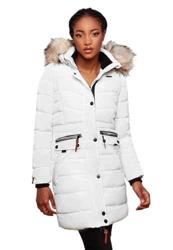 Navahoo Damen Winter Jacke Mantel Parka warm gefütterte Winterjacke B383 [B383-Paula-Weiss-Gr.XS] von Navahoo
