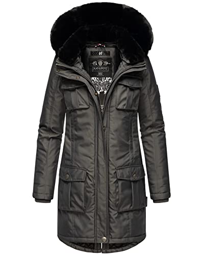 Navahoo Damen Winter Jacke Parka Mantel Teddyfell warm gefüttert inkl. Stofftasche Premium B845 [B845-Tin-Anthrazit-Gr.L] von Navahoo