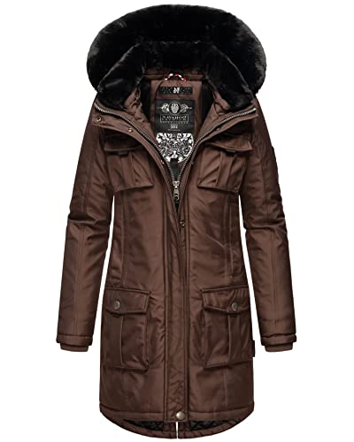 Navahoo Damen Winter Jacke Parka Mantel Teddyfell warm gefüttert inkl. Stofftasche Premium B845 [B845-Tin-Dark-Choco-Gr.S] von Navahoo
