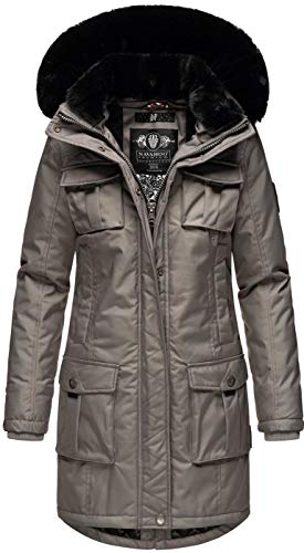 Navahoo Damen Winter Jacke Parka Mantel Teddyfell warm gefüttert inkl. Stofftasche Premium B845 [B845-Tin-Grau-Gr.M] von Navahoo