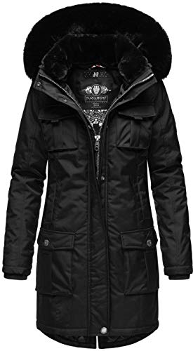 Navahoo Damen Winter Jacke Parka Mantel Teddyfell warm gefüttert inkl. Stofftasche Premium B845 [B845-Tin-Schwarz-Gr.S] von Navahoo