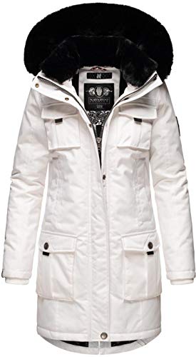 Navahoo Damen Winter Jacke Parka Mantel Teddyfell warm gefüttert inkl. Stofftasche Premium B845 [B845-Tin-Weiss-Gr.S] von Navahoo