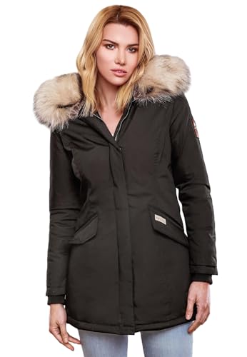 Navahoo Damen Winter Jacke Parka Mantel Winterjacke warm Kunstfell Premium B669 [B669-Christa-Anthrazit-Gr.L] von Navahoo