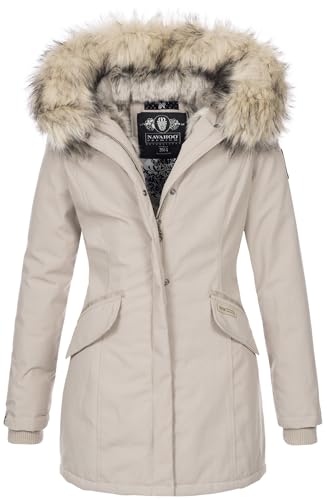 Navahoo Damen Winter Jacke Parka Mantel Winterjacke warm Kunstfell Premium B669 [B669-Christa-Beige-Gr.XXL] von Navahoo