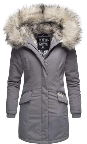 Navahoo Damen Winter Jacke Parka Mantel Winterjacke warm Kunstfell Premium B669 [B669-Christa-Grau-Gr.L] von Navahoo