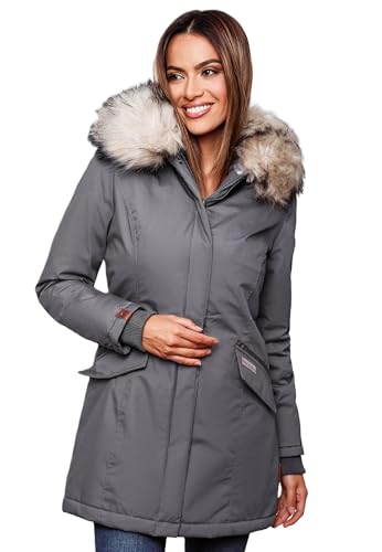 Navahoo Damen Winter Jacke Parka Mantel Winterjacke warm Kunstfell Premium B669 [B669-Christa-Grau-Gr.M] von Navahoo