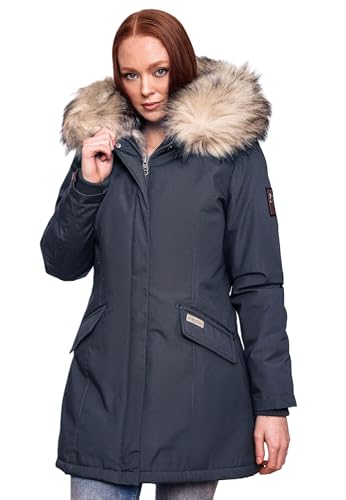 Navahoo Damen Winter Jacke Parka Mantel Winterjacke warm Kunstfell Premium B669 [B669-Christa-Navy-Gr.L] von Navahoo