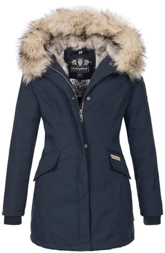 Navahoo Damen Winter Jacke Parka Mantel Winterjacke warm Kunstfell Premium B669 [B669-Christa-Navy-Gr.M] von Navahoo