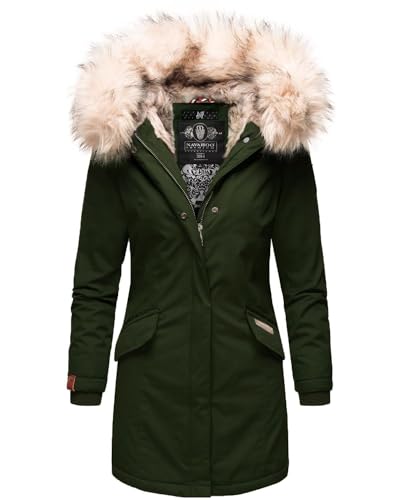 Navahoo Damen Winter Jacke Parka Mantel Winterjacke warm Kunstfell Premium B669 [B669-Christa-Olive-Gr.L] von Navahoo