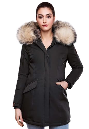 Navahoo Damen Winter Jacke Parka Mantel Winterjacke warm Kunstfell Premium B669 [B669-Christa-Schwarz-Gr.XS] von Navahoo