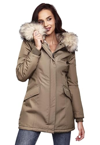 Navahoo Damen Winter Jacke Parka Mantel Winterjacke warm Kunstfell Premium B669 [B669-Christa-Taupe-Grey-Gr.L] von Navahoo