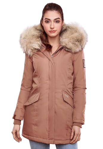 Navahoo Damen Winter Jacke Parka Mantel Winterjacke warm Kunstfell Premium B669 [B669-Christa-Terracotta-Gr.S] von Navahoo
