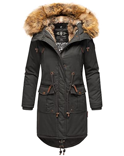 Navahoo Damen Winter Jacke Parka Mantel Winterjacke warm gefüttert Kapuze B824 [B824-Rosin-Anthrazit-Gr.M] von Navahoo