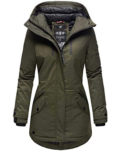 Navahoo Damen Winter Jacke Parka Mantel Winterjacke warm gefüttert Kapuze B834 [B834-Avril-Olive-Gr.M] von Navahoo