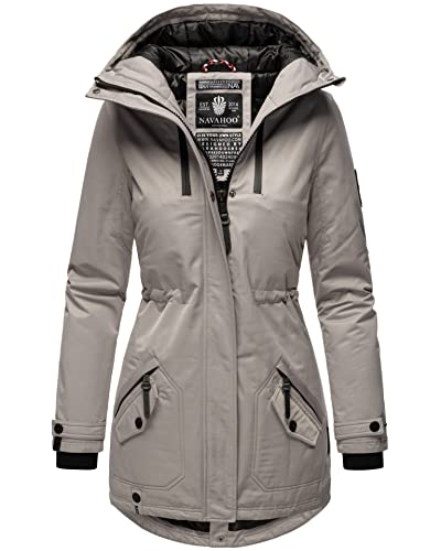 Navahoo Damen Winter Jacke Parka Mantel Winterjacke warm gefüttert Kapuze B834 [B834-Avril-Zink-Grau-Gr.S] von Navahoo