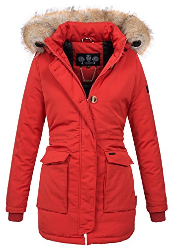 Navahoo Damen Winter Jacke Parka Mantel Winterjacke warm gefütterte Kapuze B612 [B612-Schnee-Rot-Gr.S] von Navahoo