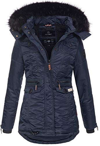 Navahoo Damen Winter Jacke Parka Teddyfell Winterjacke Kunstfell Mantel B615 [B615-Schatz-Navy-Gr.M] von Navahoo