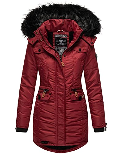 Navahoo Damen Winter Jacke Parka Teddyfell Winterjacke Kunstfell Mantel B615 [B615-Schatz-Plum-Red-Gr.M] von Navahoo