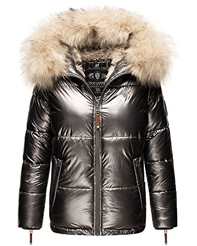 Navahoo Damen Winter Jacke Stepp Kurz Mantel Stepp Parka Kunstfell Kapuze TIKUNAA XS - L (Anthrazit, XS) von Navahoo