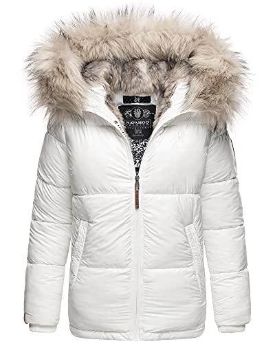 Navahoo Damen Winter Jacke Stepp Kurz Mantel Stepp Parka Kunstfell Kapuze TIKUNAA XS - L (Weiß, M) von Navahoo