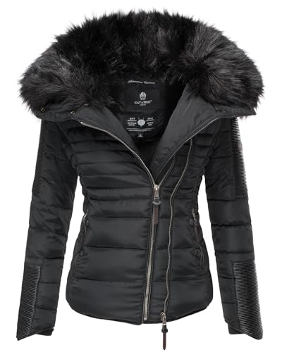 Navahoo Damen Winter Jacke Stepp Parka Mantel Teddyfell warm gefüttert Yuki XS-XXL (DE/NL/SE/PL, Alphanumerisch, M, Regular, Regular, Schwarz) von Navahoo