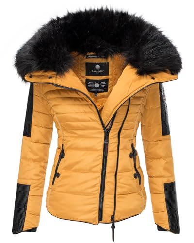 Navahoo Damen Winter Jacke Stepp Parka Mantel Teddyfell warm gefüttert Yuki XS-XXL (DE/NL/SE/PL, Alphanumerisch, S, Regular, Regular, Gelb) von Navahoo