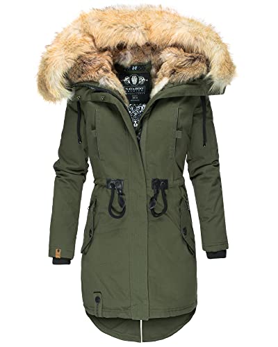 Navahoo Damen Winter Jacke Stepp Parka Mantel Winterjacke warm gefüttert Kunstpelz Bombii XS-XXL (Olive, S) von Navahoo