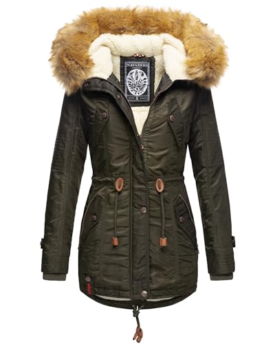 Navahoo Damen Winter Jacke Stepp Parka Mantel Winterjacke warm gefüttert Kunstpelz LA VIVA S-XXL (DE/NL/SE/PL, Alphanumerisch, L, Regular, Regular, Grün) von Navahoo