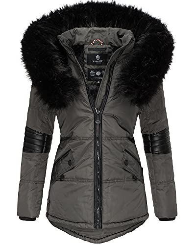 Navahoo Damen Winter Jacke Stepp Parka Mantel Winterjacke warm gefüttert Kunstpelz NIRVANA XS - XXL (Anthrazit, XL) von Navahoo