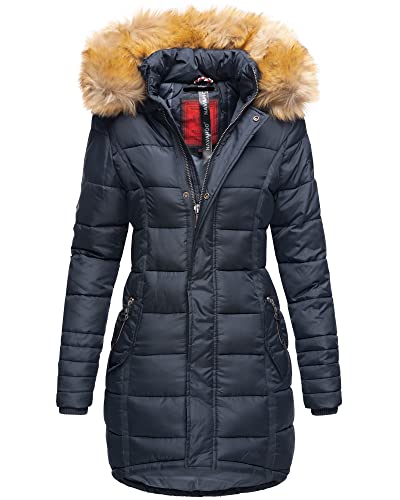 Navahoo Damen Winter Jacke Stepp Parka Mantel Winterjacke warm gefüttert Kunstpelz PAPAYA XS-XXL (DE/NL/SE/PL, Alphanumerisch, M, Regular, Regular, Blau) von Navahoo